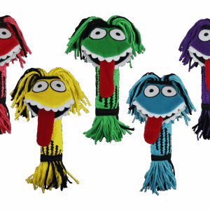 a group of stuffed animals that are on a green background