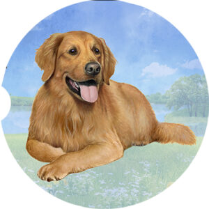 GOLDEN RETRIEVER LAYING CAR COASTERS