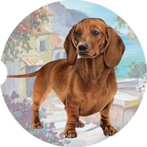 DACHSHUND RED STANDING CAR COASTERS