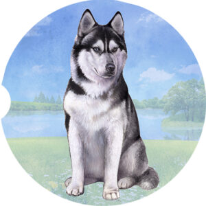 SIBERIAN HUSKY SITTING CAR COASTERS