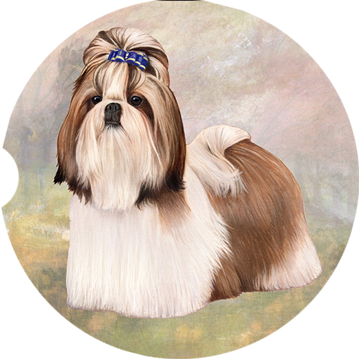 SHIH TZU WHITE AND TAN STANDING CAR COASTERS