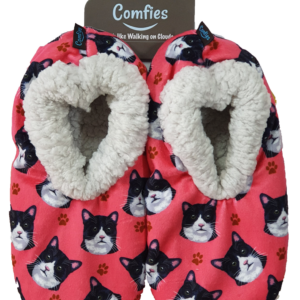BLACK AND WHITE CAT SLIPPERS
