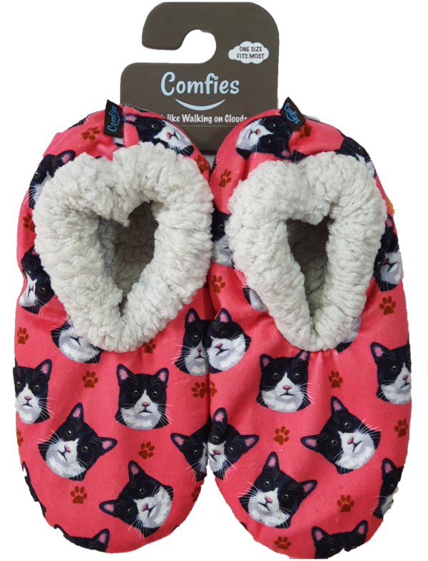 BLACK AND WHITE CAT SLIPPERS