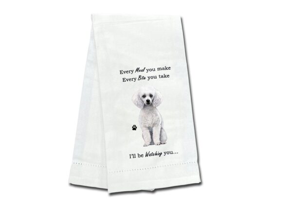 POODLE, WHITE KITCHEN TOWEL