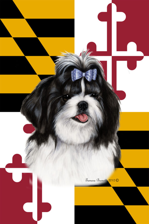 SHIH TZU BLACK AND WHITE BEST OF BREED - GARDEN FLAG