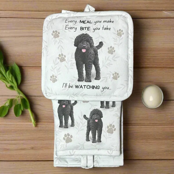 Oven Mitt Set - Black Labradoodle