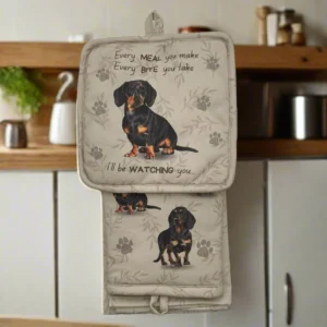 Oven Mitt Set - Black Dachshund