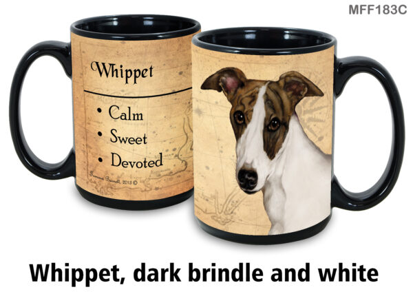 Whippet, Dark Brindle and White Mug