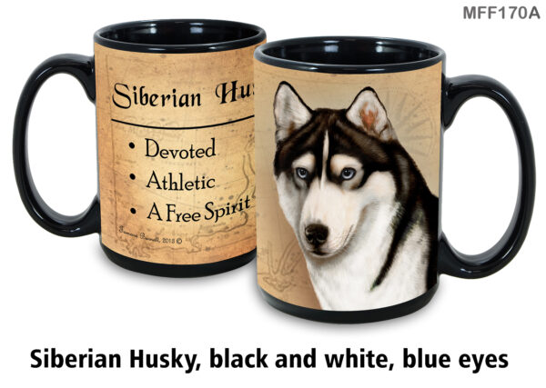 Siberian Husky, Black and White, Blue Eyes Mug