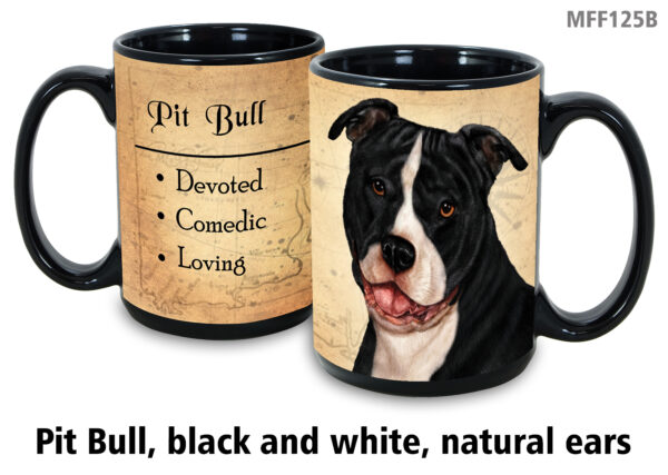 Pit Bull, Black & White Natural Ears Mug