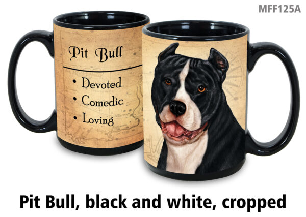 Pit Bull, Black & White Cropped Ears Mug