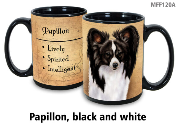 Papillon, Black & White Mug