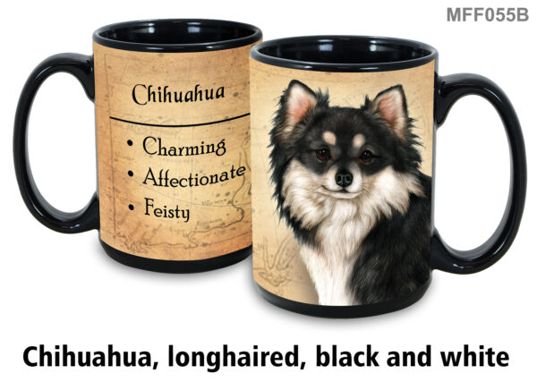 Chihuahua longhaired, Black and White Mug