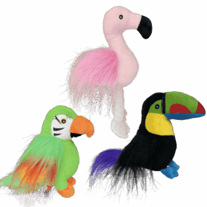 a group of three stuffed animals sitting next to each other