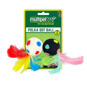 a toy with a ball and feathers on it