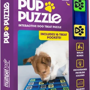 a box of pup puzzles with a dog on it