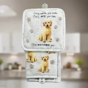 a kitchen towel hanging from a kitchen counter