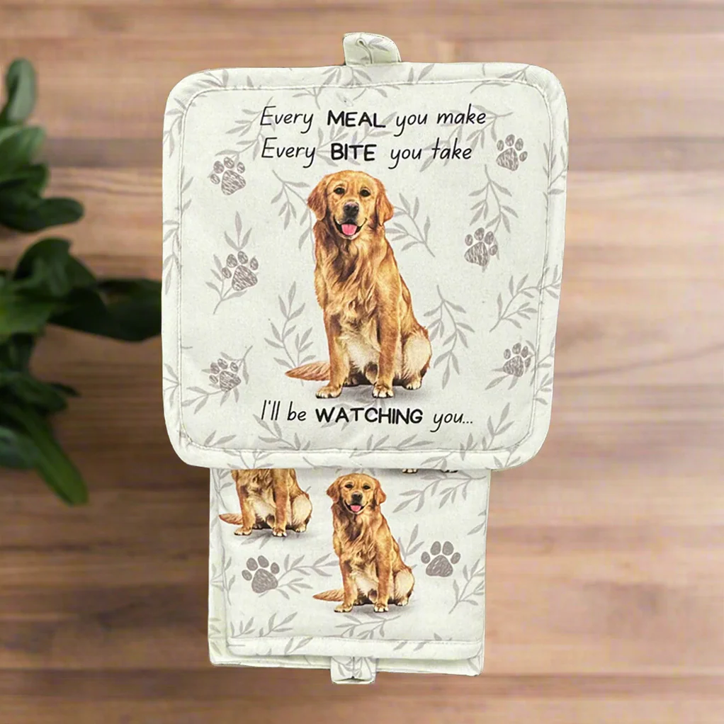 a brown dog sitting on top of a wooden table