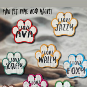a bunch of dog paw magnets on a sheet of paper