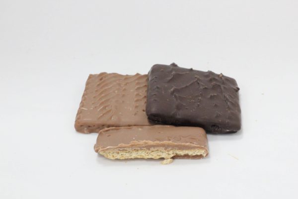 3 Chocolate Covered Graham Crackers with one cut open