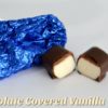 unwrapped and split in half Chocolate Covered Vanilla Taffy