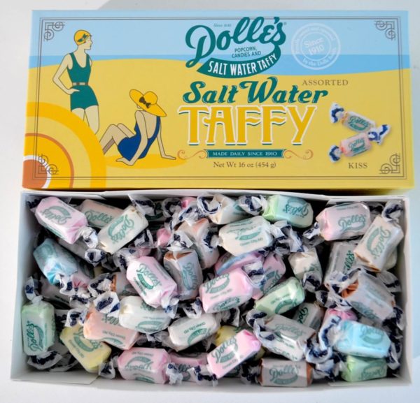 opened 1lb box of Dolle's® Assorted Salt Water Taffy Kisses