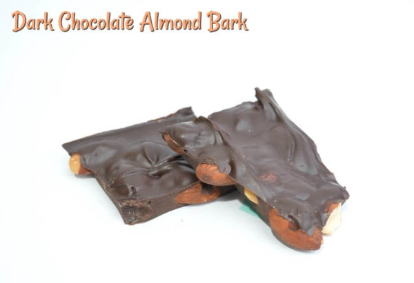 Dark Chocolate Almond Bark broken in half