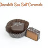 2 Dark Chocolate Sea Salt Caramels with one cut in half