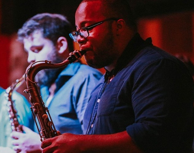 Harvey on saxophone with members of SPH8 edit