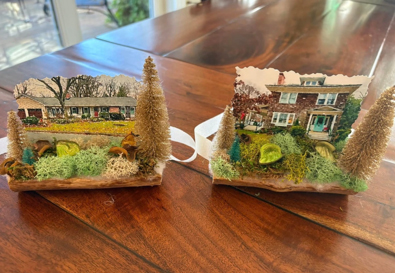 Two custom house ornaments.