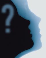 Silhouette of a head duplicating with a question mark for a brain