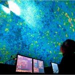 Man stares at image on a big screen