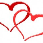 Two drawn red hearts interconnected together