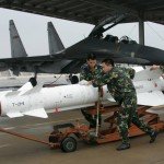 Chinese military push missile at aircraft facility