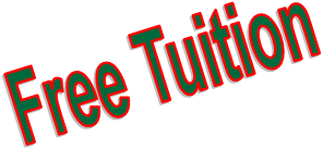 Text reads Free Tuition in green with red outline