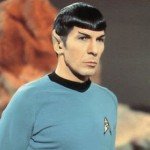 Leonard Nimoy as Spock with pointed ears and black hair