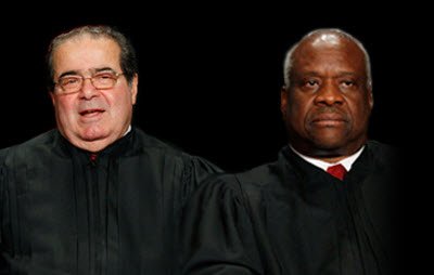Scalia and Thomas with solemn looking faces