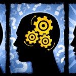 Image of three heads in various stages of critical thinking