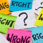 Colorful notes with Right, Wrong or ? written on them