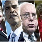 Image of Hillary Clinton, Barack Obama, Bernie Sanders, and Elizabeth Warren