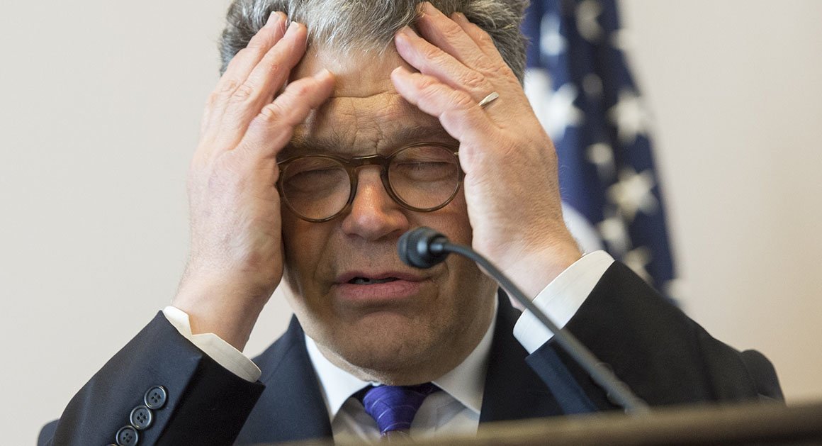All Franken holds head during speech