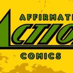 Logo for Affirmative Action Comics on yellow spash background