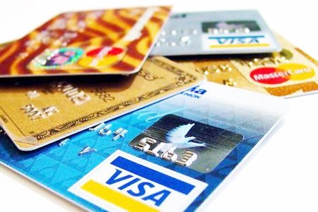 Closeup of multiple credit cards