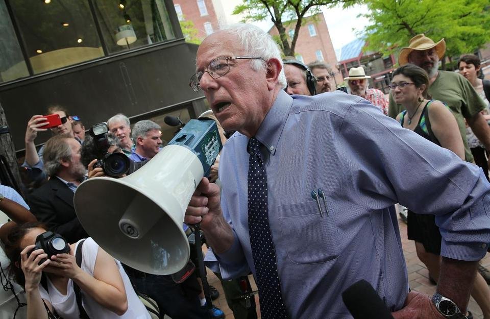 Bernie Sanders with megaphone on the streets