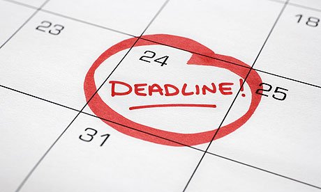 Calendar page with the 24th circled in red that reads Deadline!