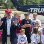 Donald Trump gives speech as young kids stand in background