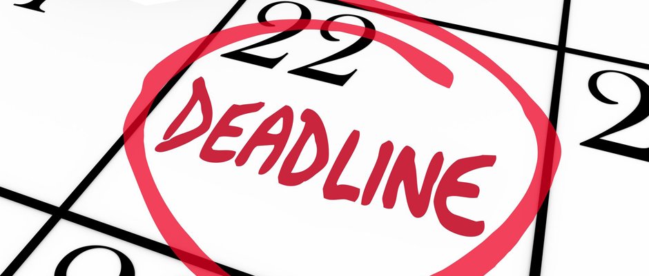 Calendar page with 22nd circled in red reads Deadline