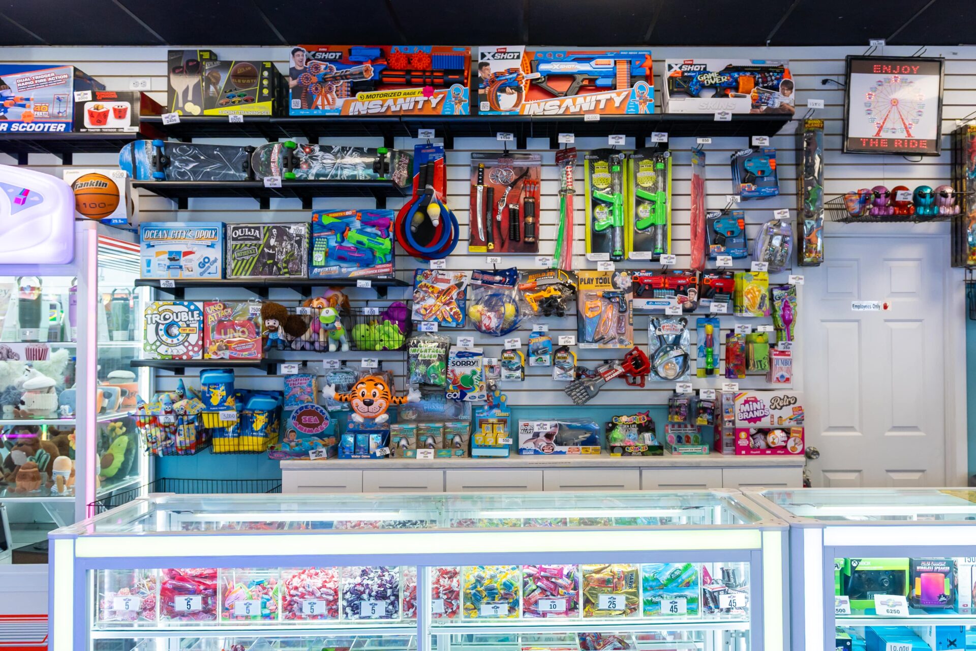 An arcade prize call with toys, board games, and more.