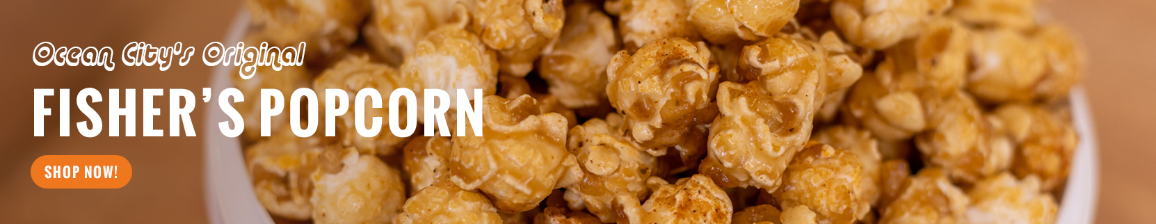 bucket of caramel popcorn with text overlaid