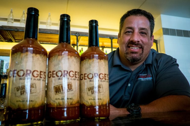 Selection of GEORGE’S® Bloody Mary Mixes next to Greg David